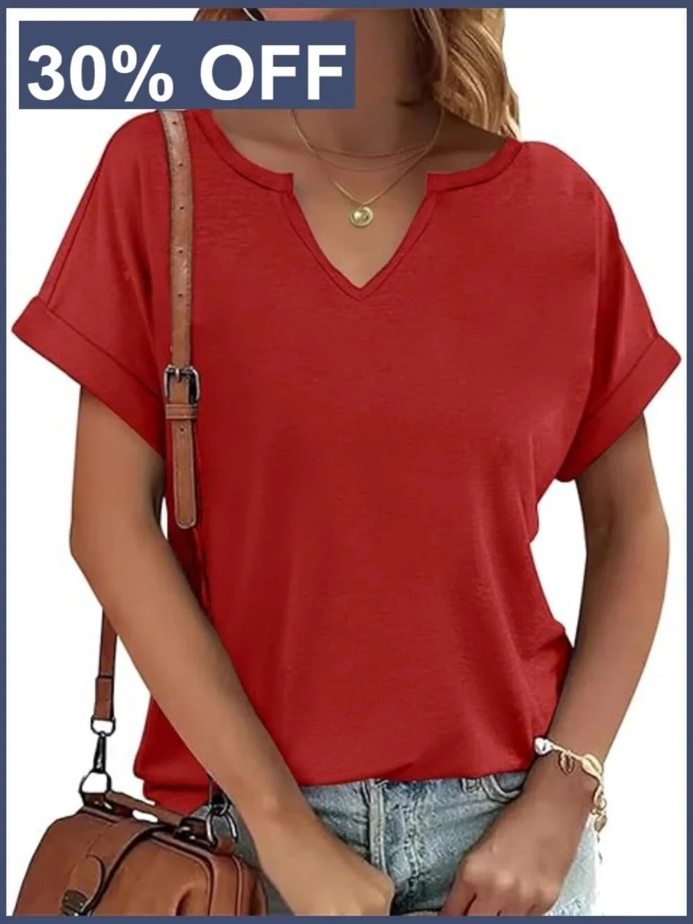 V Neck Loose Fit Cotton Blend Tee Short Sleeve T-Shirt